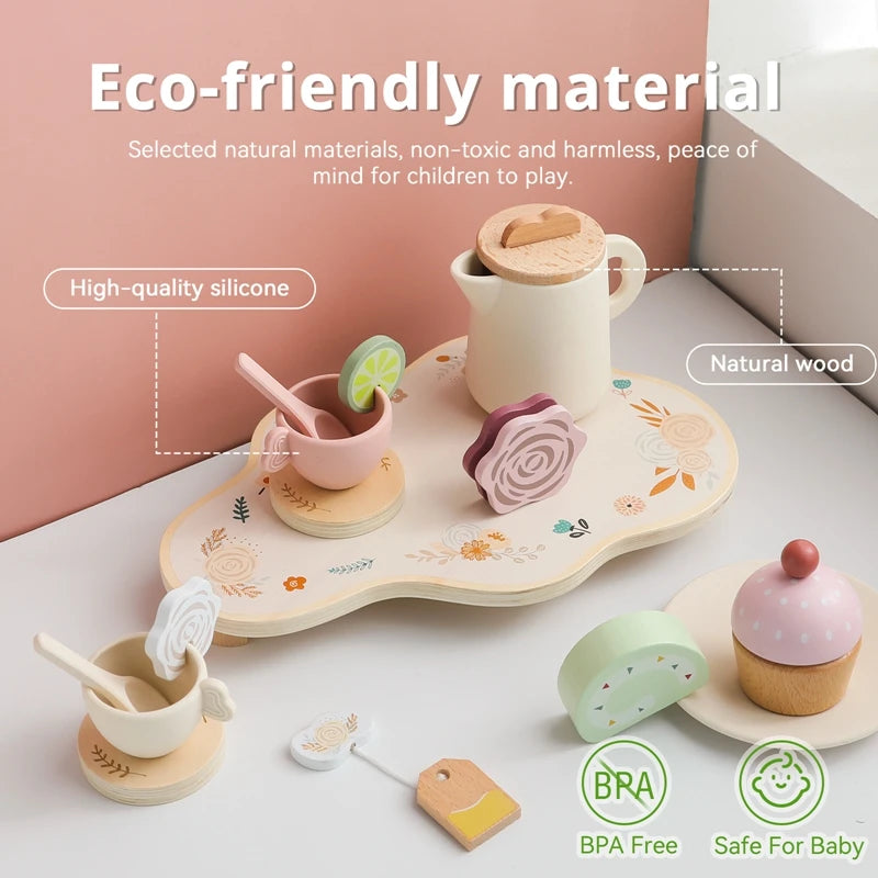 Kids Wooden Montessori Afternoon Tea Set – Role Play, Creativity & Learning