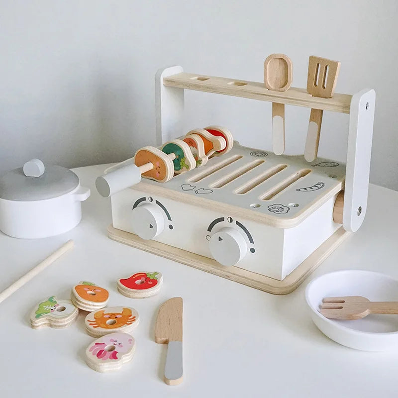 Simulation Wooden Toy BBQ Set