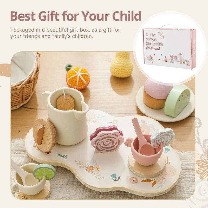 Kids Wooden Montessori Afternoon Tea Set – Role Play, Creativity & Learning