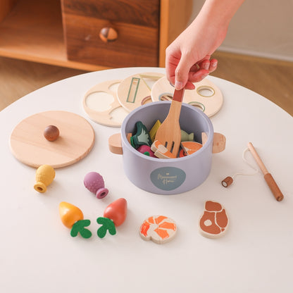 Montessori Wooden Carrot Plucking Toy – Multifunctional Pot Toy, Shape Matching, Fishing & Stir Frying Playset for Kids