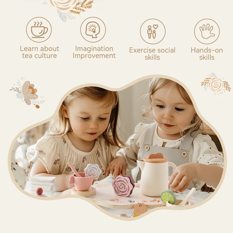 Kids Wooden Montessori Afternoon Tea Set – Role Play, Creativity & Learning