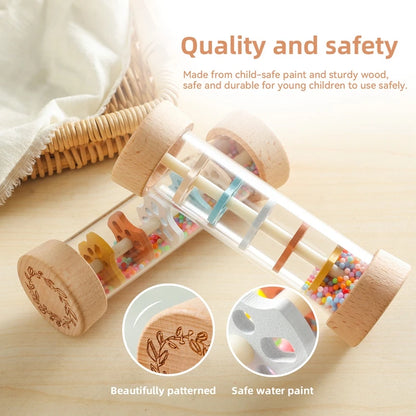 Baby Wooden Rattle Rain Stick Rainbow Toy 