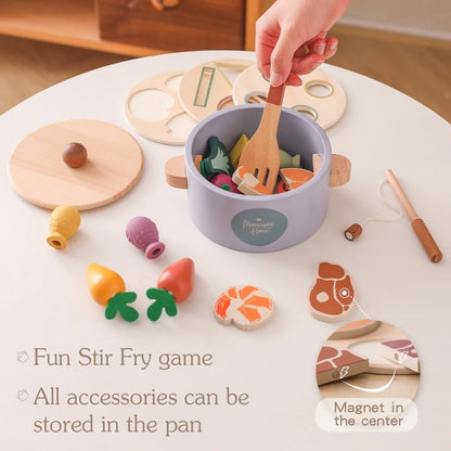 Montessori Wooden Carrot Plucking Toy – Multifunctional Pot Toy, Shape Matching, Fishing & Stir Frying Playset for Kids