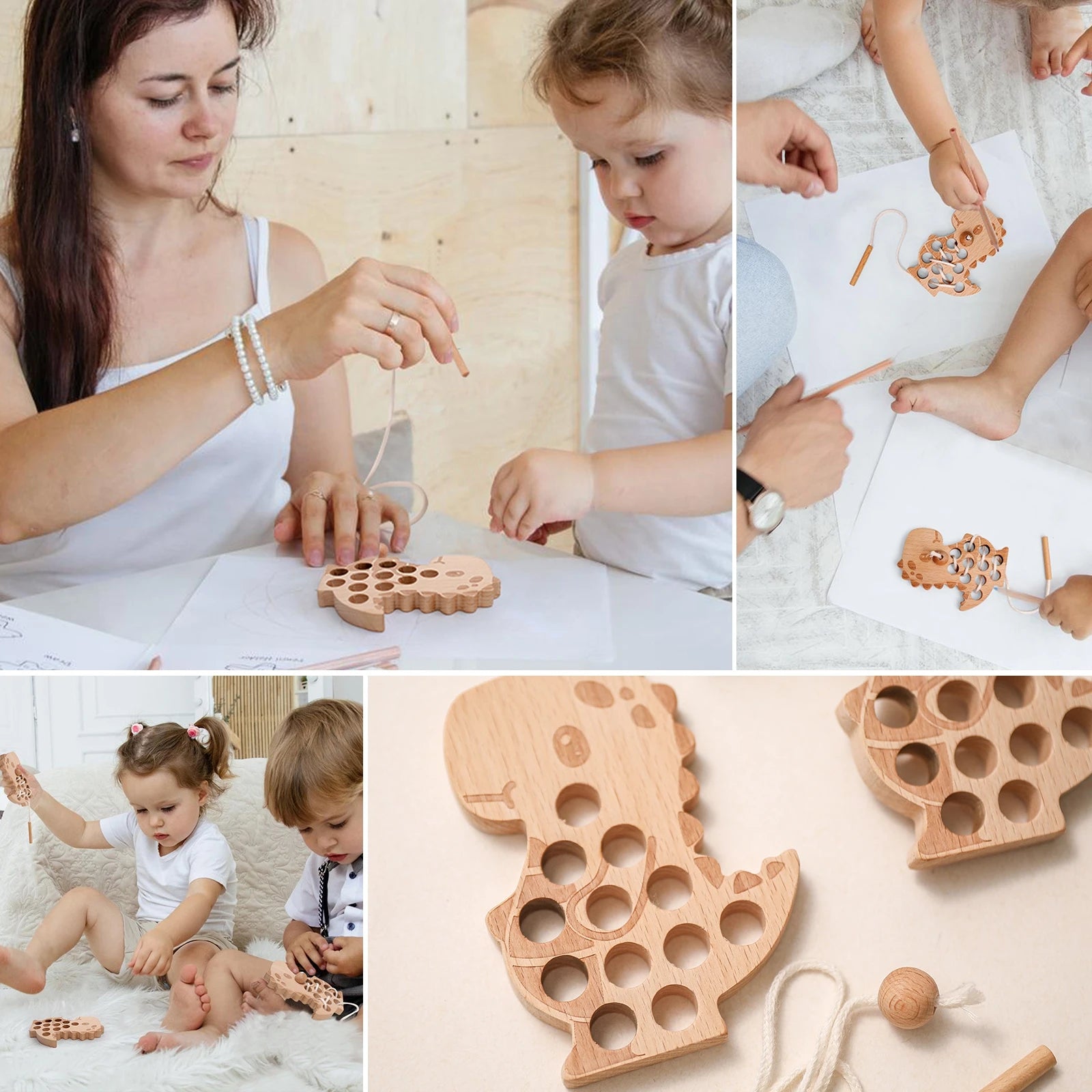 Baby Wooden Montessori Threading Blocks Toy