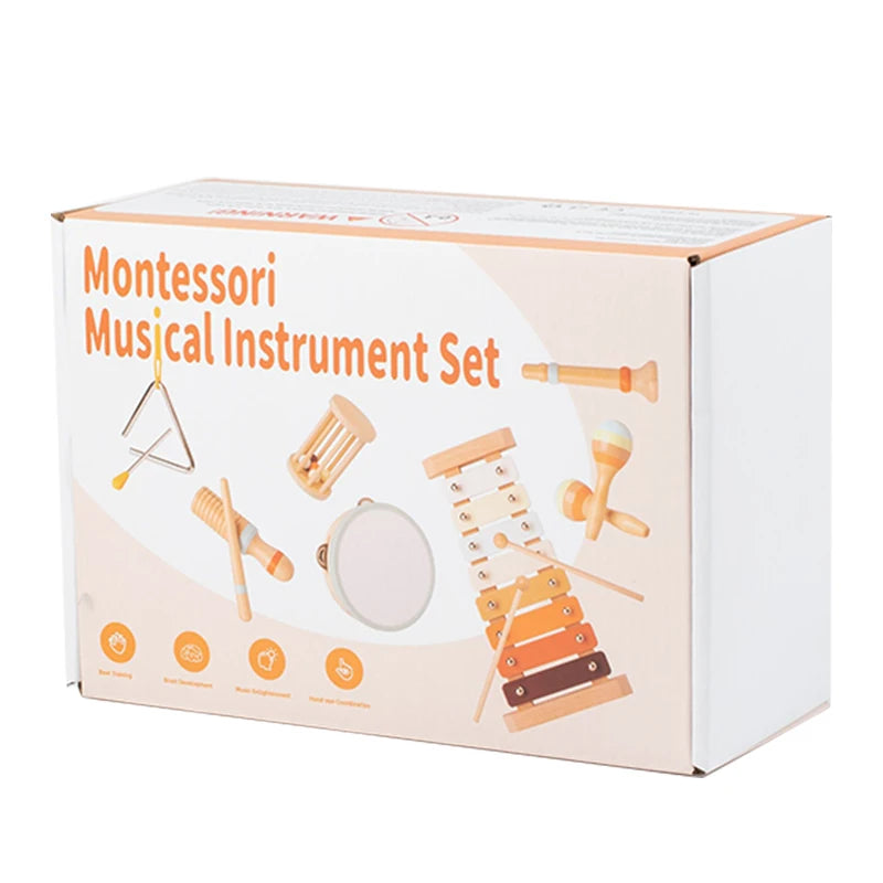 Baby or Toddlers Musical Instruments Wooden Toy Set – Montessori Percussion Instruments with Drum & Xylophone