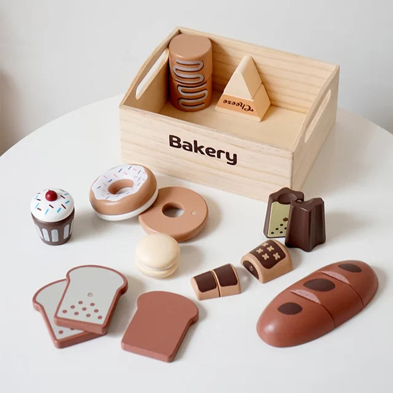 Wooden Pretend Play Kitchen Toys Cutting Food Accessories Set Fruit Vegetable Bakery Meat Fish Early Educational Cognition Toys